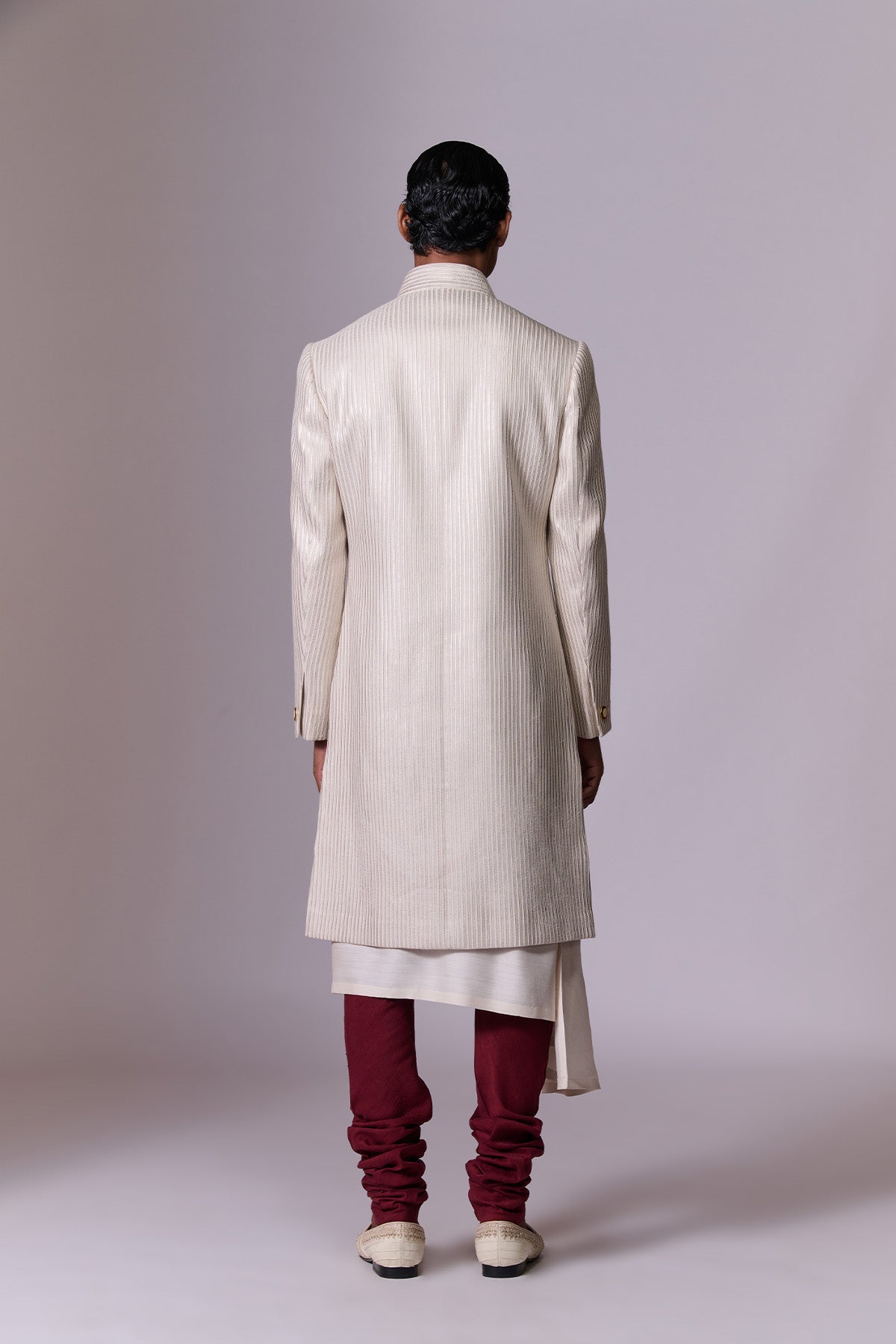 White Opal Leather Stripe Sherwani Set