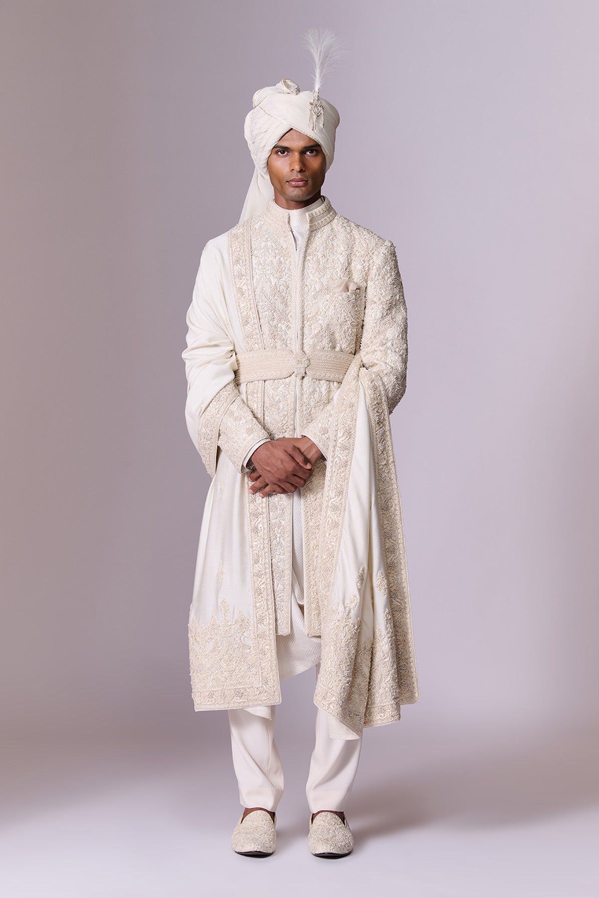 Ivory Pearl Embroidered Sherwani Set