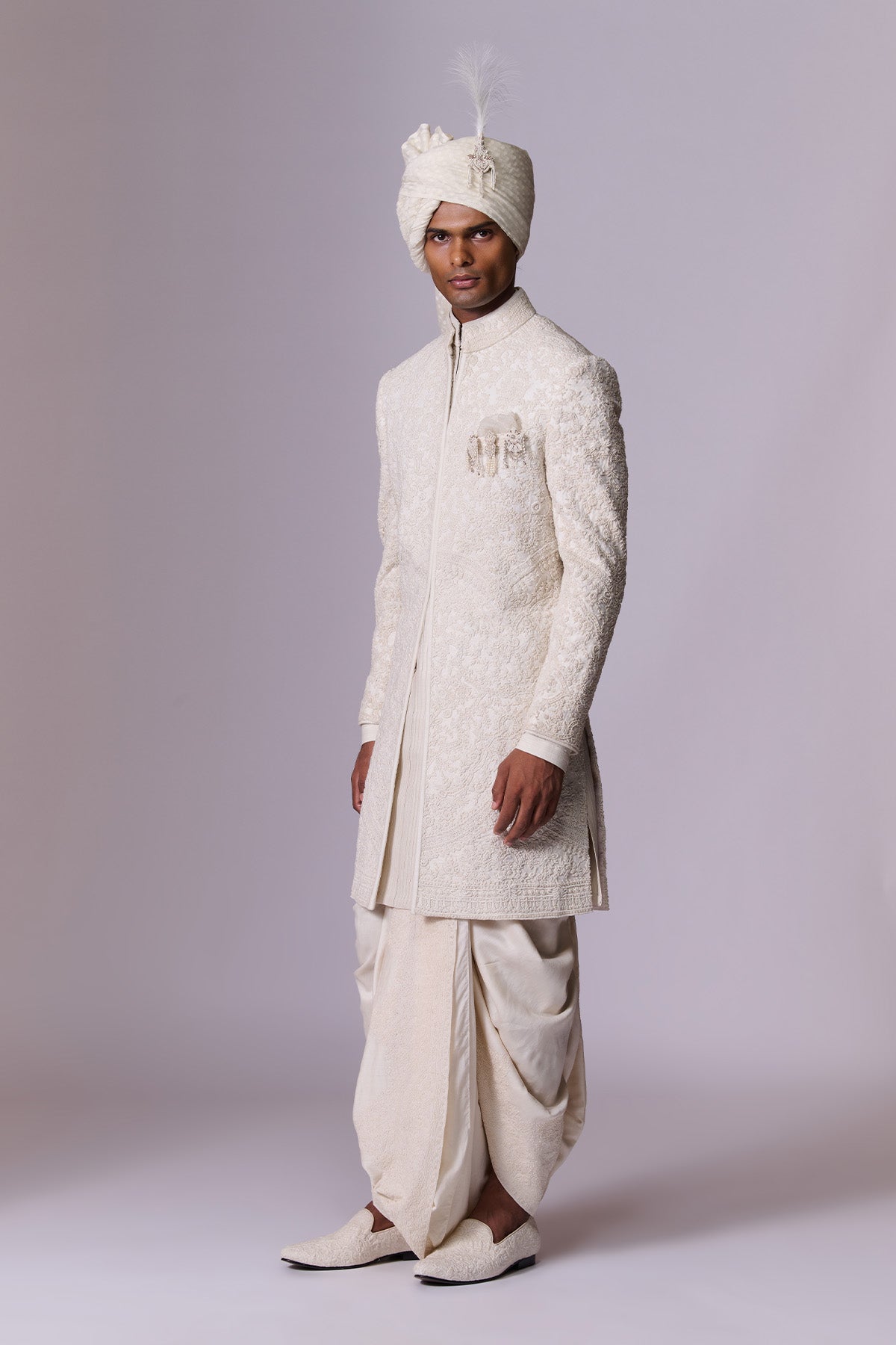 Ivory Embroidered Sherwani Set with Stole