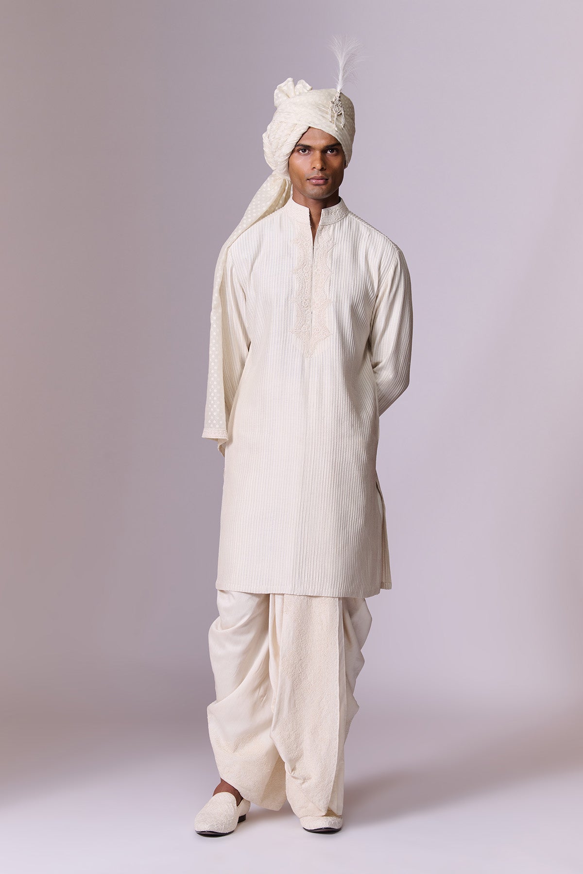 Ivory Embroidered Sherwani Set with Stole