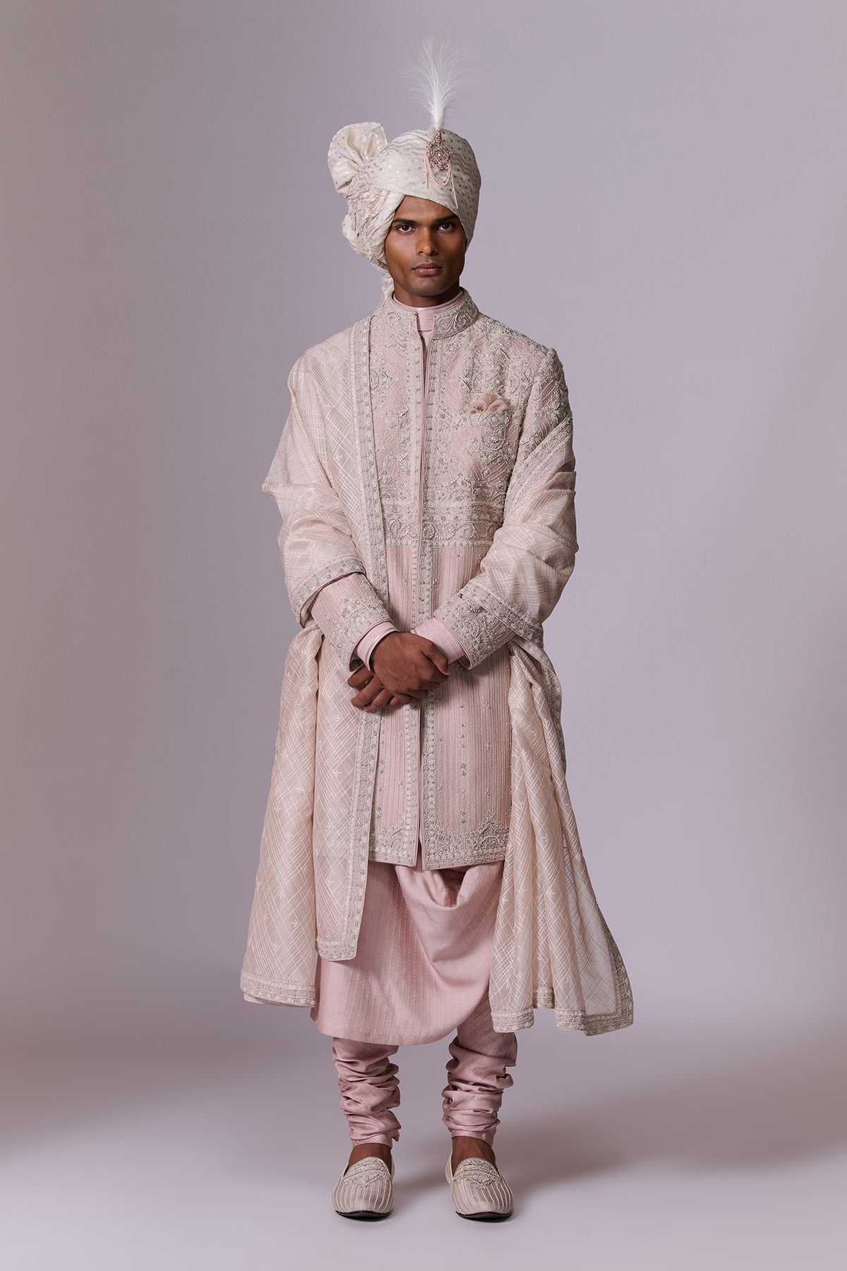 Blush Pink Embroidered Sherwani Set