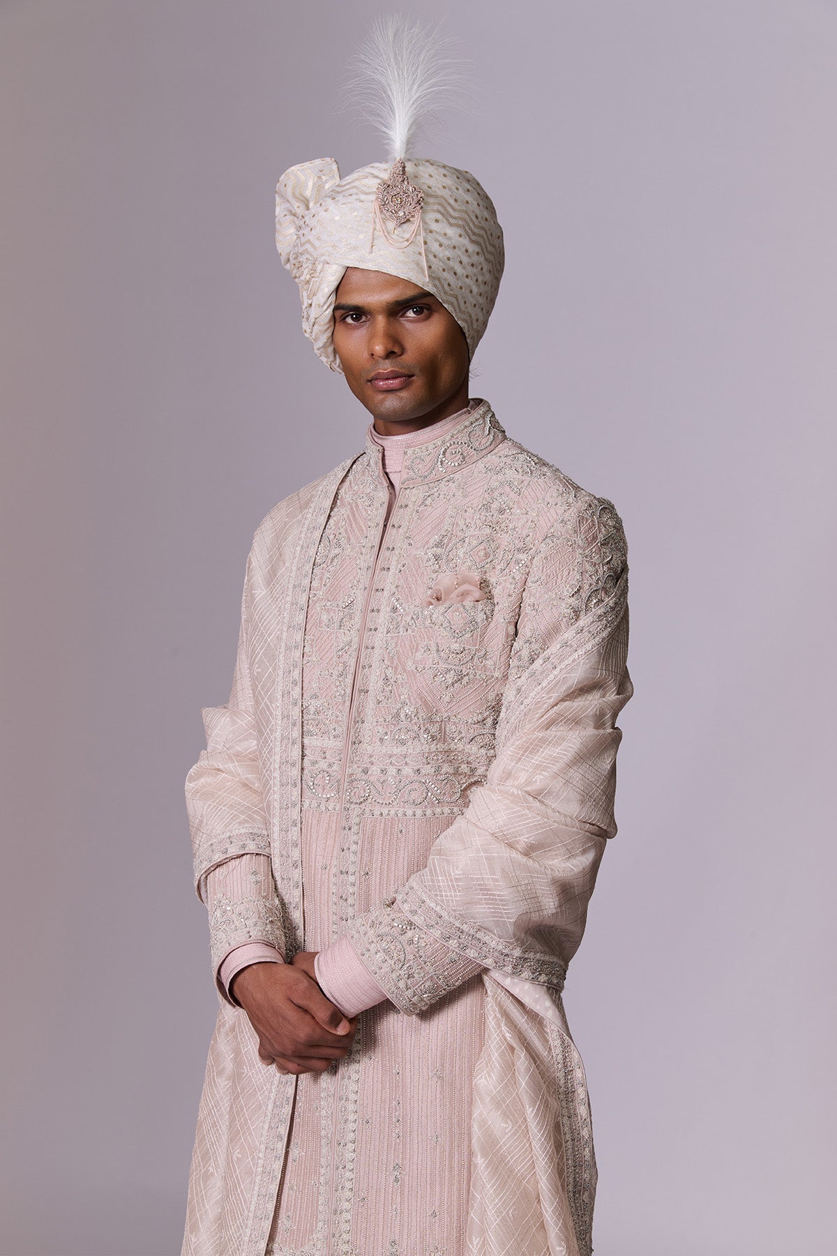 Blush Pink Embroidered Sherwani Set