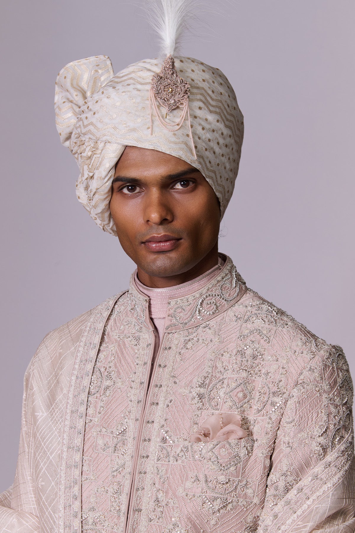 Blush Pink Embroidered Sherwani Set