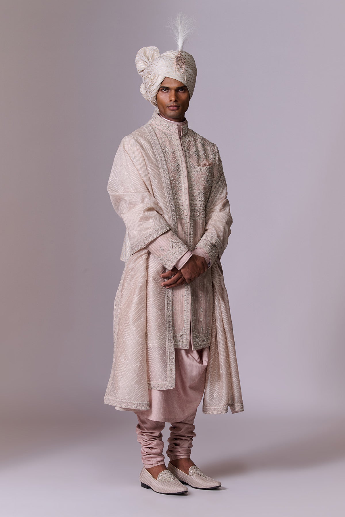 Blush Pink Embroidered Sherwani Set