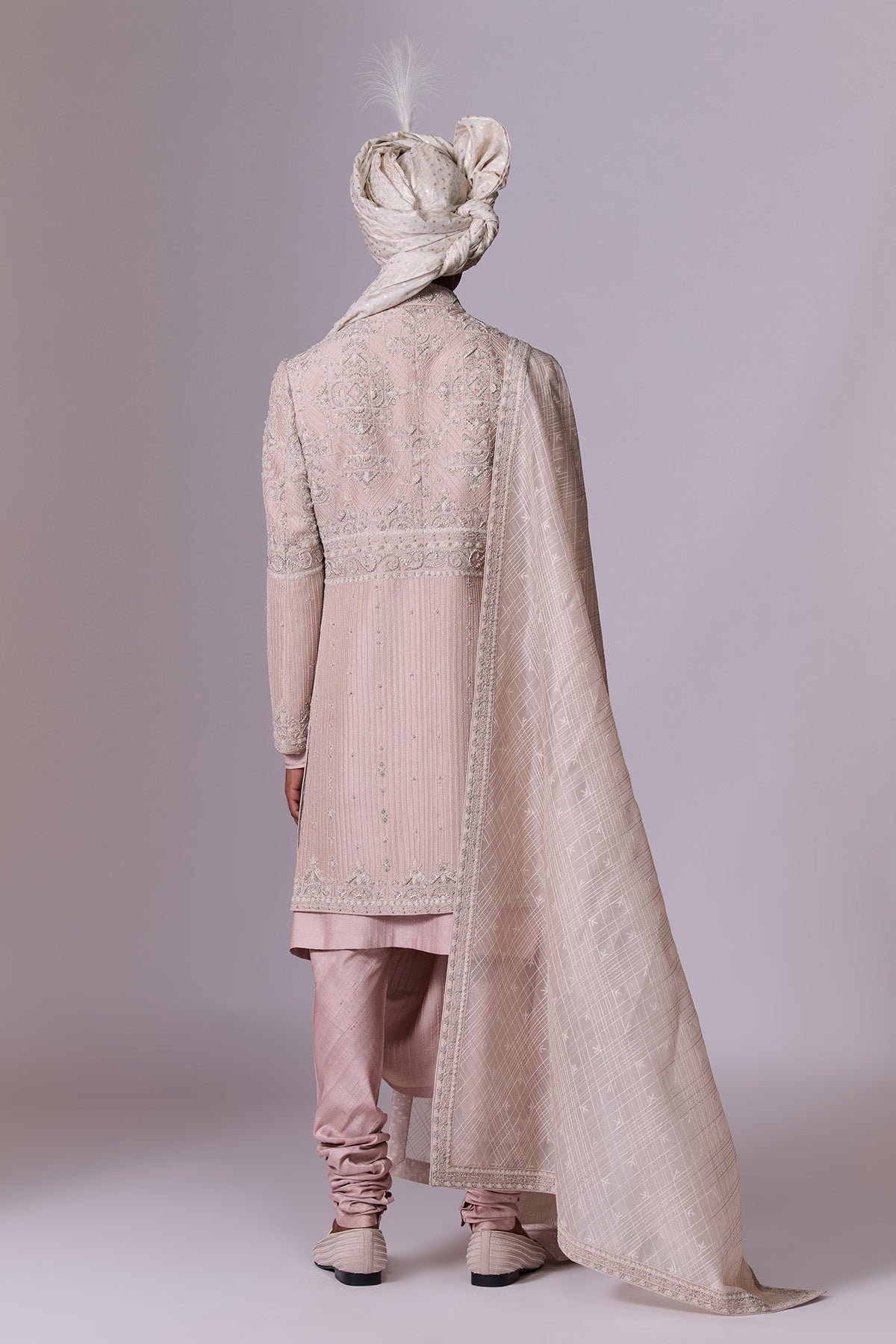 Blush Pink Embroidered Sherwani Set